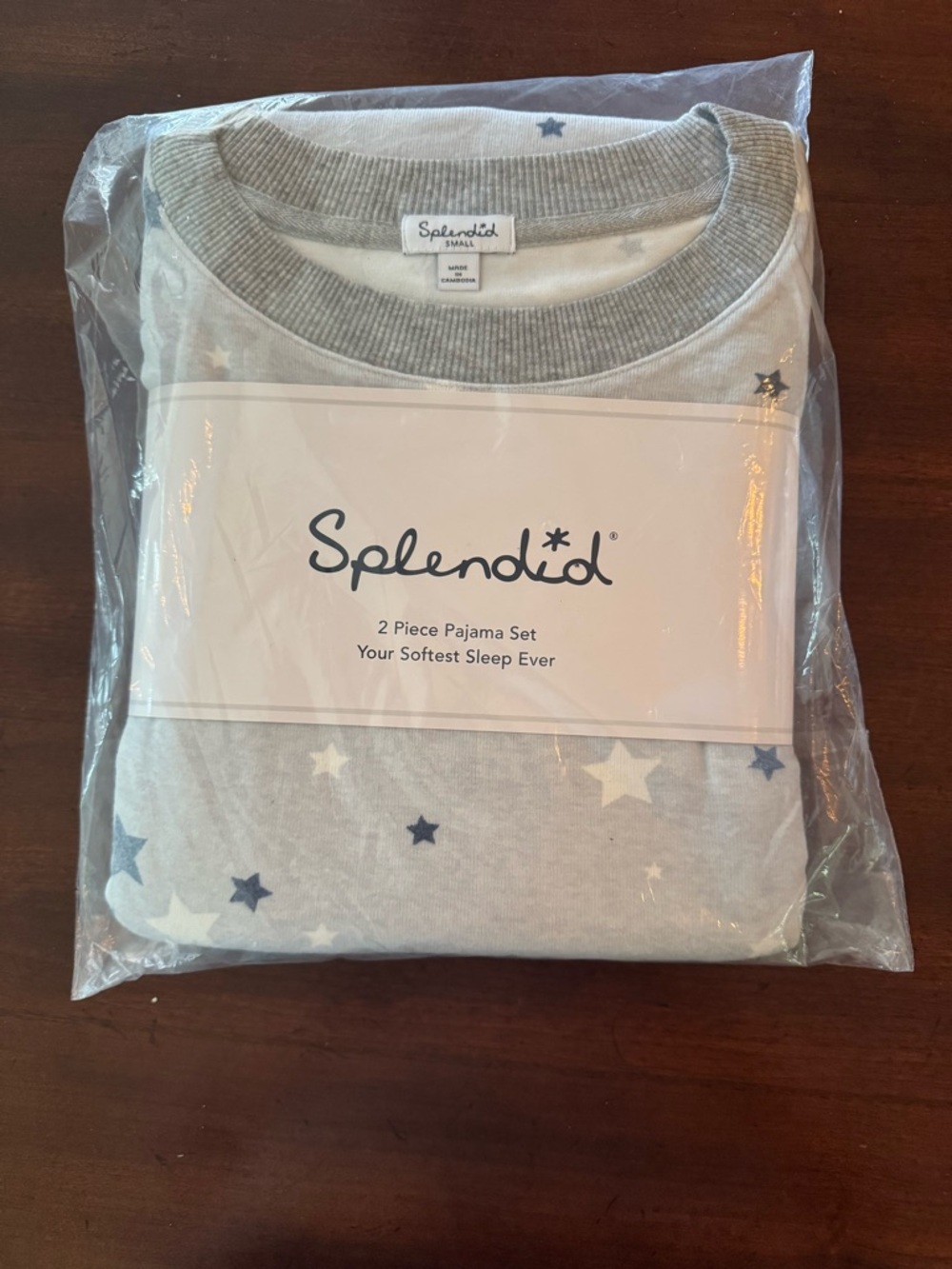 Splendid Light Gray/Blue Star-Print Pajama Set with Navy and White Stars